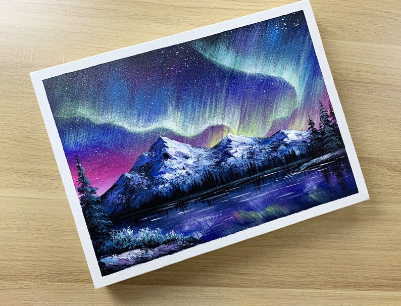Daily Challenge 66 /Bob Ross Style / Northern Lights Painting Etsy