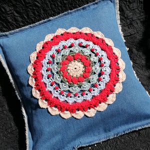 Pillow with crochet mandala