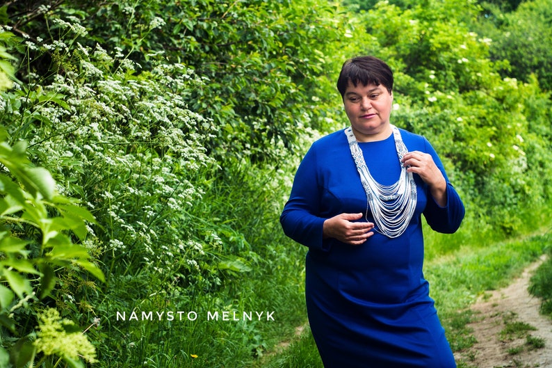 Long white blue necklace Beaded traditional necklace Extravagant necklace Ukrainian multistrand necklace Beaded necklace in ethno style