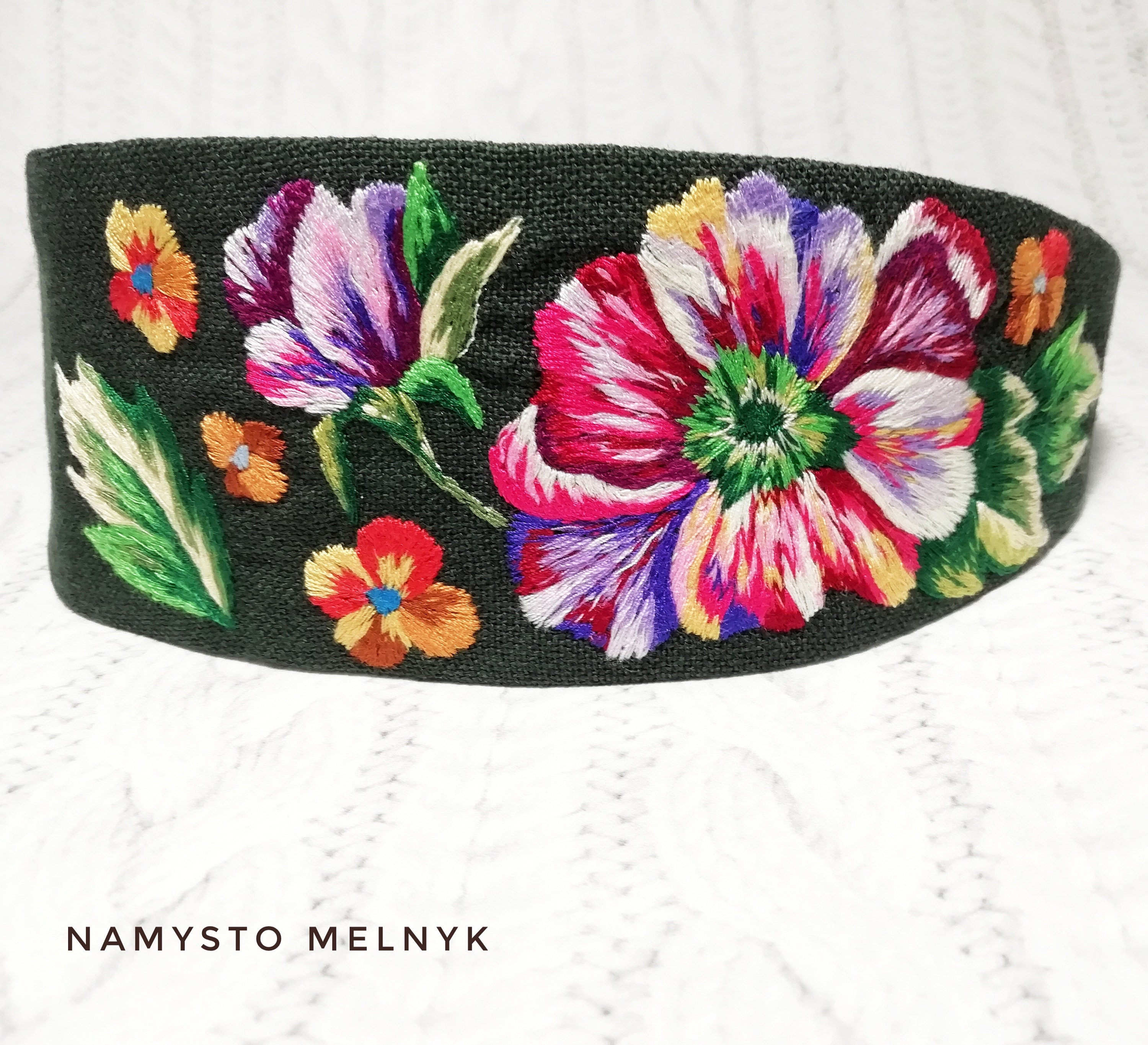 Handmade embroidered headbands for women Floral hairband Wide Etsy