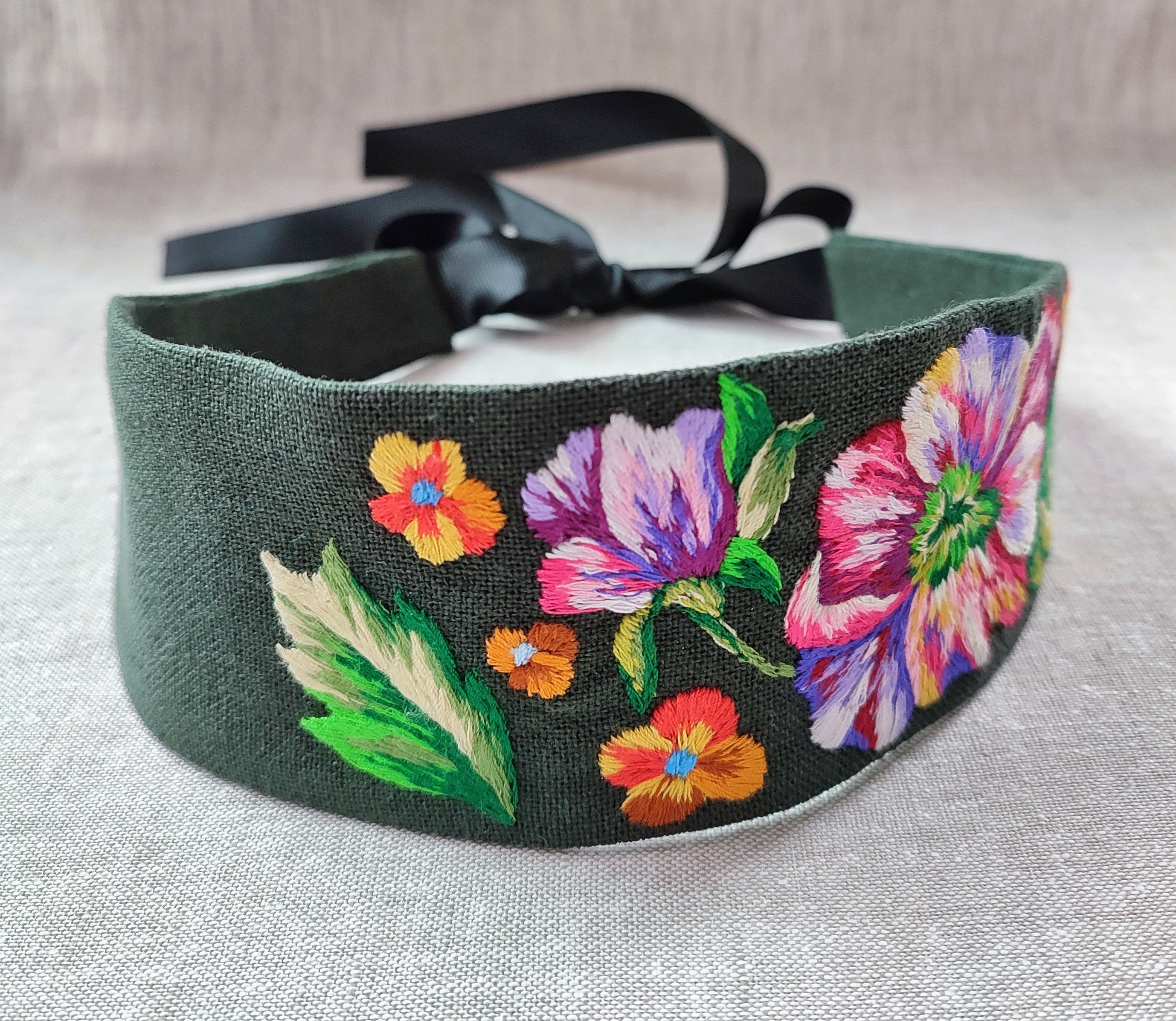 Handmade embroidered headbands for women Floral hairband Wide Etsy