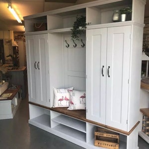 Boot Room Store, Hall Storage, Solid Pine Mud Room Bench, Kent Furniture Showroom