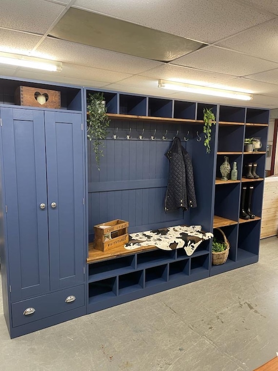 Boot Room Farrow Ball Stiffkey Blue Flexible Cupboard storage Shelves bench Etsy