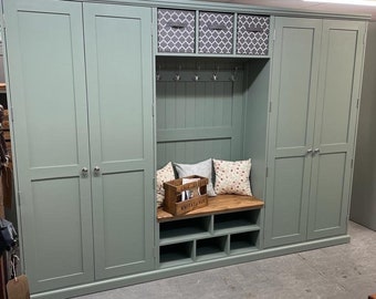 Boot room cupboard,handmade real wood farrow & ball ,can be made 2.8m-3.1 wide mud room or bedroom etc