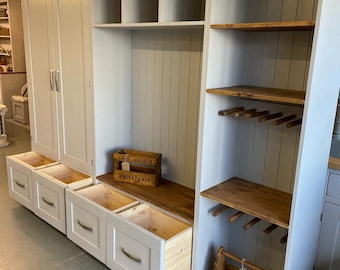 Huge Mud room furniture handmade sustainable pine at Kent showroom,see our other furniture