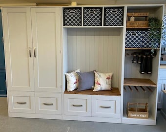 Boot room & Mud room sustainable real pine furniture handmade at Kent showroom,see our other handmade furniture