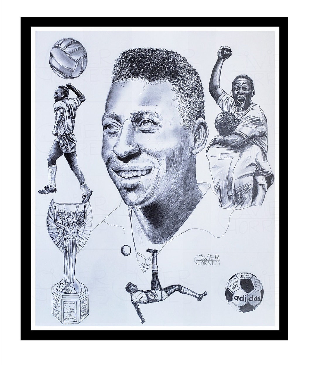 Pelé Brazil Soccer Hand Drawing Print Etsy