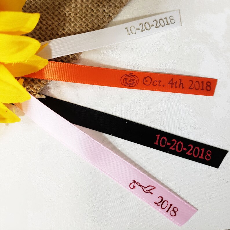 SET OF 150 12 Pre-Cut Double Faced Satin Hand Pressed Heat Printed Foil Ribbon Favors Bridal Shower Baby Shower Wedding All Occasions