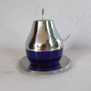 Pear-shaped cobalt blue glass sugar bowl Italy