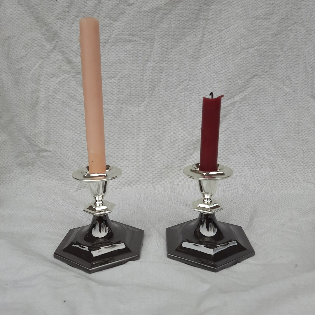 Pair of Silver Metal Candle Holders Etsy