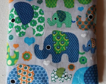 Dinkelkissen "Elefanten", blau-grün-orange, Wärmekissen, Bauchweh-Kissen, für Babys, Kinder, Erwachsene, Dinkelkörner, nachhaltiges Produkt