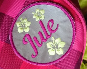 Reflector Klettie for schoolbags with name flowers
