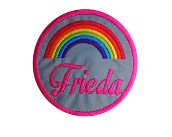 Reflector Velcro for school bags with desired name Rainbow