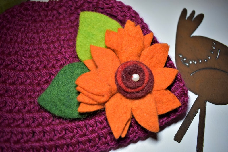3-6 month maroon baby girl beanie