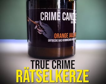 Original CRIME CANDLE "Orange Jailbird" – Rätselkerze mit Duft, ideales Geschenk für True Crime Fans! True Crime Kerze