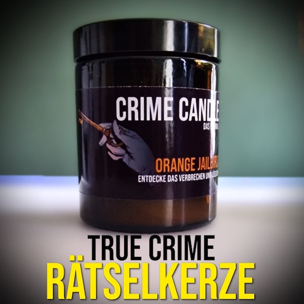 Original CRIME CANDLE "Orange Jailbird" – Rätselkerze mit Duft, ideales Geschenk für True Crime Fans! True Crime Kerze