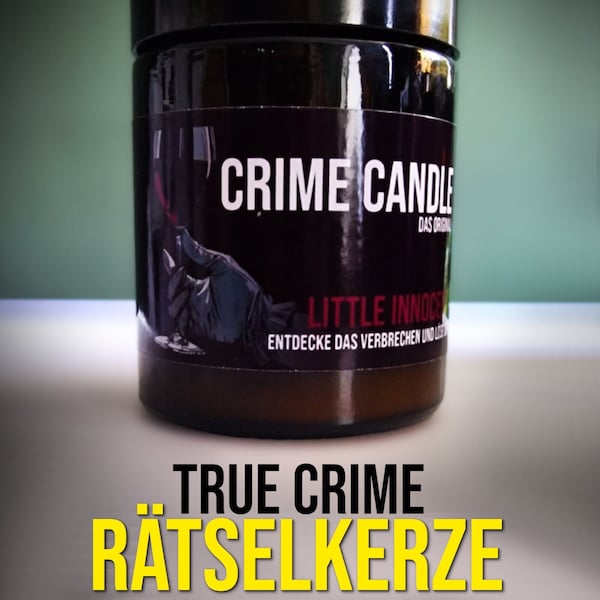 Original CRIME CANDLE "Little Innocent" – Rätselkerze mit Duft, ideales Geschenk für True Crime Fans! True Crime Kerze