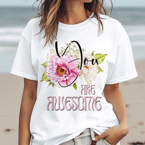 You are Awesome Tee, Boho Style Floral T-Shirt, Vintage Inspired Cotton T-Shirt, Bella+Canvas Tee, Motivational Shirt, Gift for her, Peonies