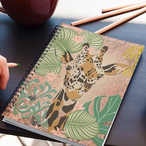 Giraffe – Notebook | Boho Inspired Giraffe Portrait | Stylish Safari Vintage Notebook | Boho Giraffe Journal | Emerald Green Accent Journal
