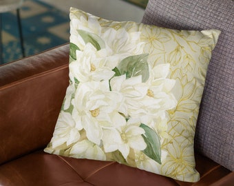 White Magnolias – Pillow | Luxury Floral Pillow | Vintage Style Flower Pillow | Decorative Pillow Boho Flowers | Luxury Magnolias Design