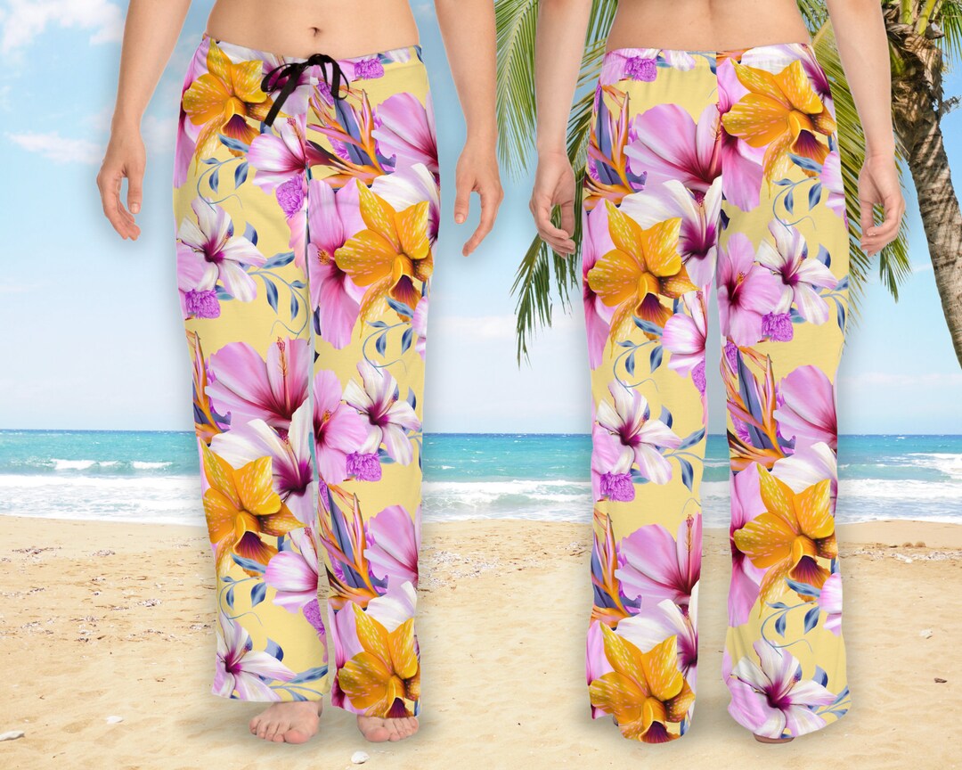 Pajama Pants, Floral Beach Pants, Wide Leg Pants, Lounge Pants, Casual