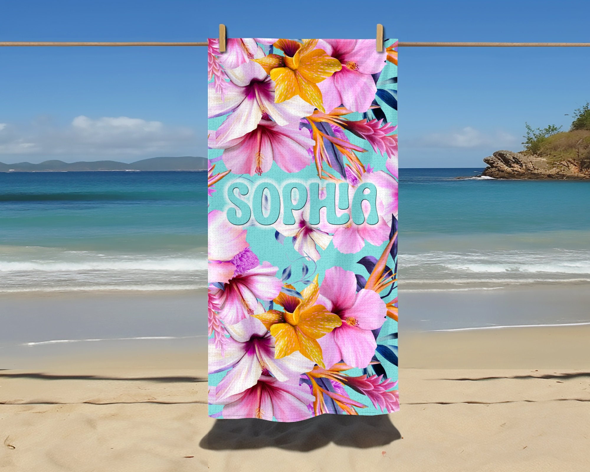 Custom Tropical Flower Beach Towel Personalized Floral Bath Towel Ideal