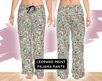 Pantaloni pigiama con stampa leopardata - Abbigliamento chic per la casa e la spiaggia - Abbigliamento da casa ispirato alla giungla - Regalo ideale per lei, Pantaloni rilassanti comodi, Abbigliamento da casa da donna