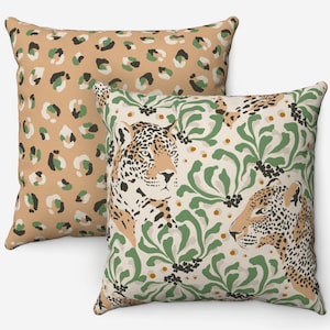Leopard – Pillow | Jungle Design Pillow | Different Front+Back | Jungle Throw Pillow | Leopard Pattern Pillow | Animal Design Pillow