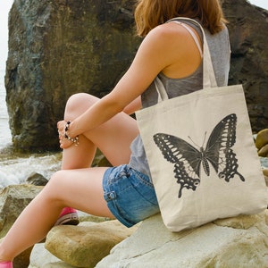 Eco Friendly Bag Minimalist Butterfly Design, Recycled cotton/poly. woven, Canvas Tote, Vintage Butterfly, Shoulder Bag image 1
