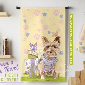 Kitchen Towel, Yorkshire Terrier Tea Towel, Pet Dish & Hand Towel, Home Decor, Personalized Gift for Dog Lovers, Housewarming Gift for Her