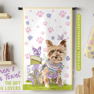 Tea Towel, Yorkshire Terrier Kitchen Towel, Pet Dish & Hand Towel, Home Decor, Custom Gift for Dog Lovers, Housewarming Unique Gift for Her