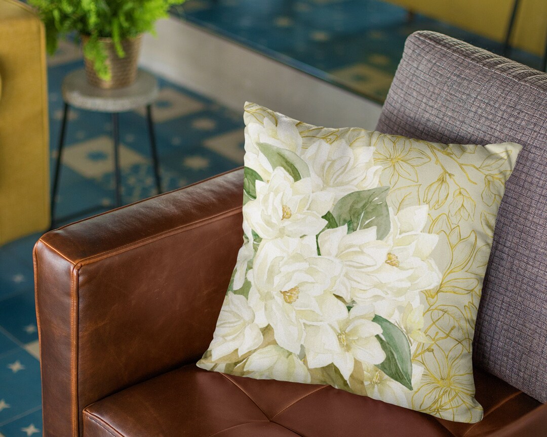 White Magnolias Pillow Luxury Floral Pillow Vintage Style Flower Pillow