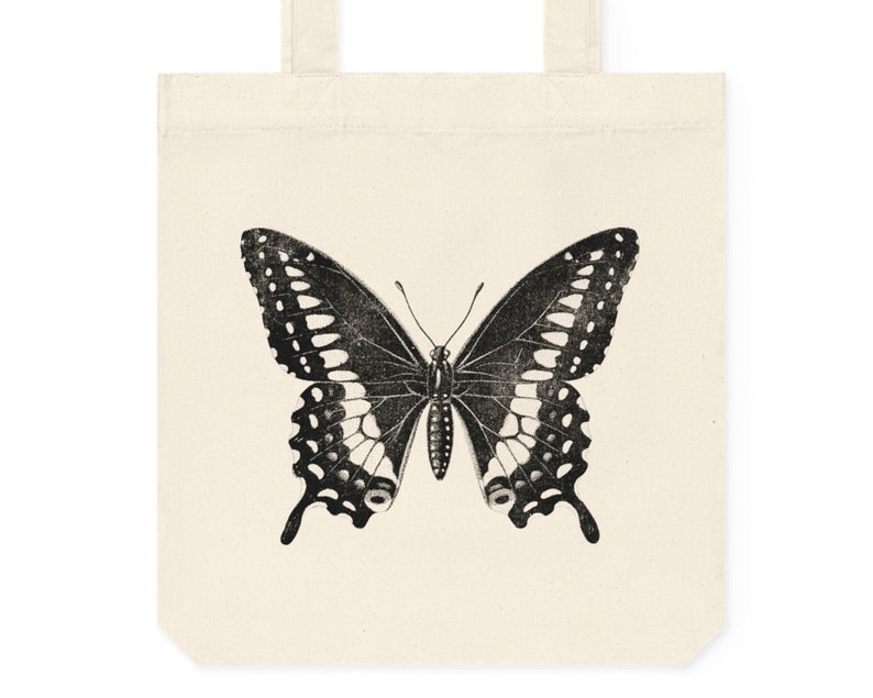 Eco Friendly Bag Minimalist Butterfly Design, Recycled cotton/poly. woven, Canvas Tote, Vintage Butterfly, Shoulder Bag image 5