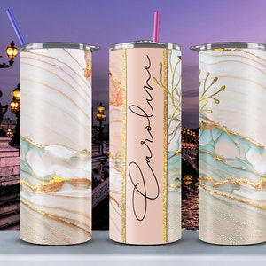 Gold Marble #2 – Add Your Own Name Skinny Tumbler Seamless Sublimation Design Download 20oz Straight and Tapered Alcohol Ink Marble Style