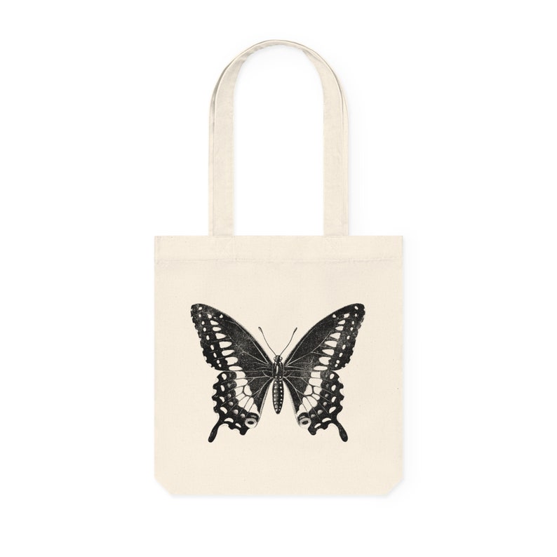 Eco Friendly Bag Minimalist Butterfly Design, Recycled cotton/poly. woven, Canvas Tote, Vintage Butterfly, Shoulder Bag image 7