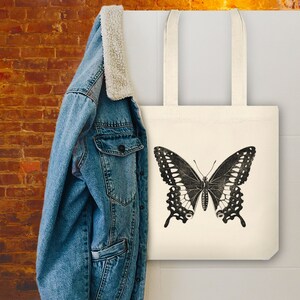 Eco Friendly Bag Minimalist Butterfly Design, Recycled cotton/poly. woven, Canvas Tote, Vintage Butterfly, Shoulder Bag image 2