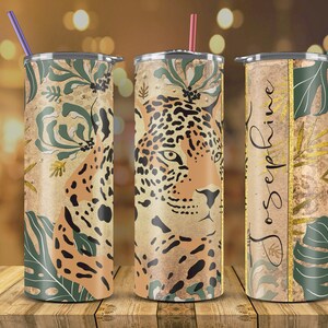 Leopard #1 Tumbler - Add Your Own Name Skinny Tumbler Seamless Sublimation Design Download 20oz Straight and Tapered Jungle Tumbler Template