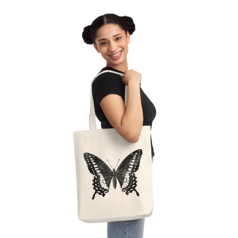 Eco Friendly Bag Minimalist Butterfly Design, Recycled cotton/poly. woven, Canvas Tote, Vintage Butterfly, Shoulder Bag image 3