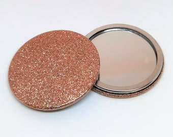 Compact Pocket Mirror In Rose Gold Glitter , 3 sizes, Travel Handheld Clutch Make-up Mirror