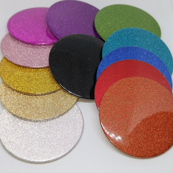 Glitter Pocket Mirror, 3 sizes, 12 colours, Handheld Clutch Make-up Mirror