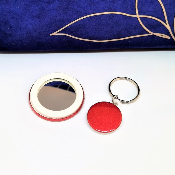 Coffret cadeau miroir de poche rouge et porte-clés, miroir de maquillage à pochette de voyage à paillettes rouges avec porte-clés assorti