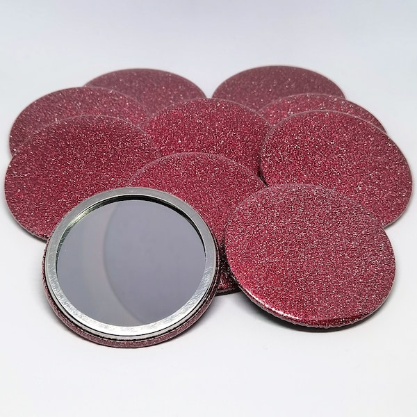 10 miroirs de poche à paillettes rouge rubis, pochette de maquillage portable 58 mm miroirs de voyage