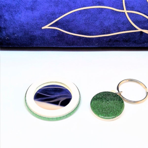 Coffret cadeau miroir de poche vert et porte-clés, miroir de maquillage à pochette de voyage compacte à paillettes avec porte-clés assorti