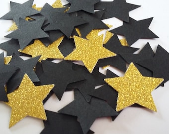 1" Black & Gold Glitter Star Confetti, Table Scatter, Baby Shower, Birthday Party, Wedding, Twinkle Twinkle Little Star, 100 Stars