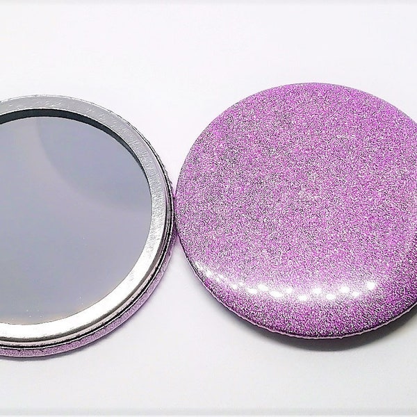 Miroir de poche à paillettes lavande 58 mm, miroir de maquillage d'embrayage portable de voyage