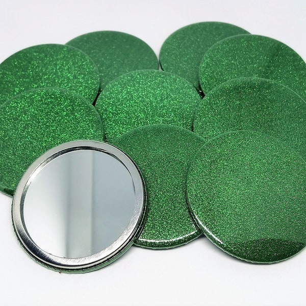 10 miroirs de poche à paillettes vert forêt, 58 mm, miroirs de maquillage de voyage portables