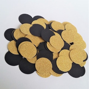 1" Black and Gold Glittery Table Confetti, 50th Birthday Party Table Decor, Golden Wedding Confetti, Circle Table Scatter, Circle Cut Outs