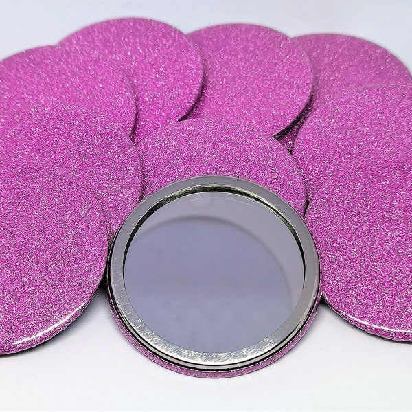 10 miroirs de poche à paillettes rose rose, miroirs de voyage portables de 58 mm