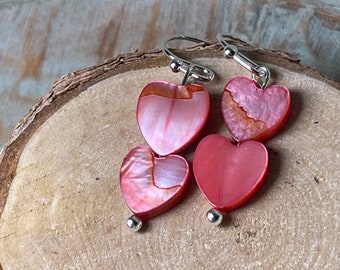 Heart Earrings. Pink, Shell Earrings. Valentine Earrings