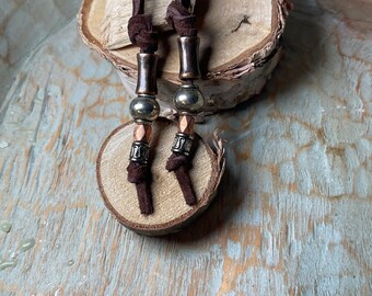 Silver, Copper and Leather Earrings